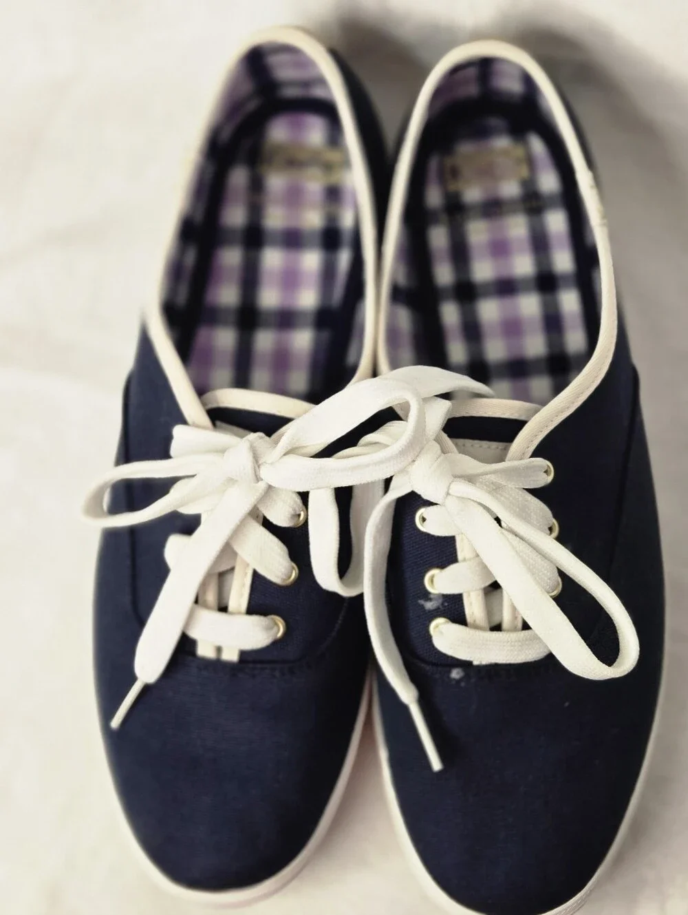Keds x Kate Spade Navy Blue Canvas Plaid Champion Sneakers WF65386 women's8.5